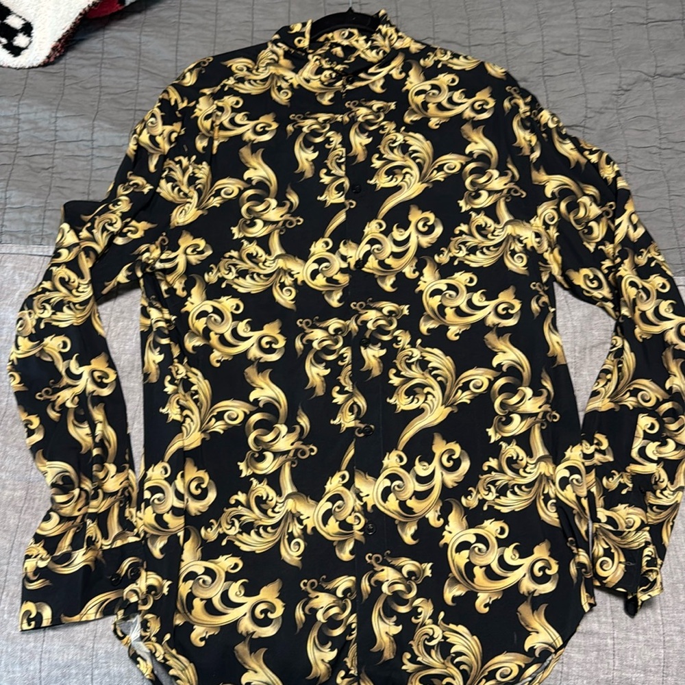 Silk black floral shirt button down size M